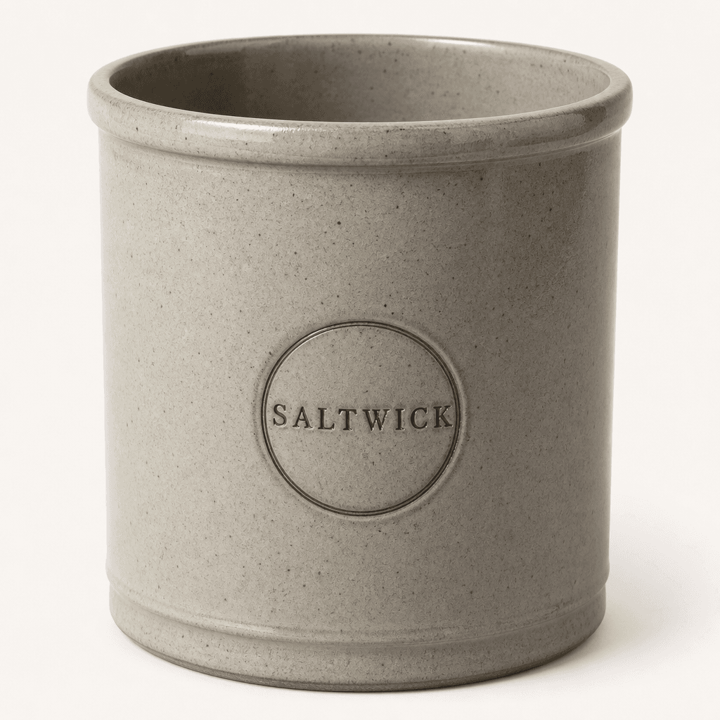 Saltwick stoneware utensil crock with Saltwick glazed on the body
